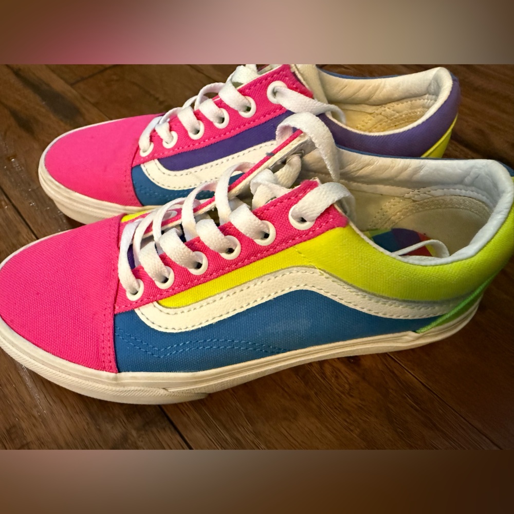 Vans Old Skool Shoes Women 6 Men 4.5 Pink Color Block Canvas Skate Sneakers - Picture 3 of 7